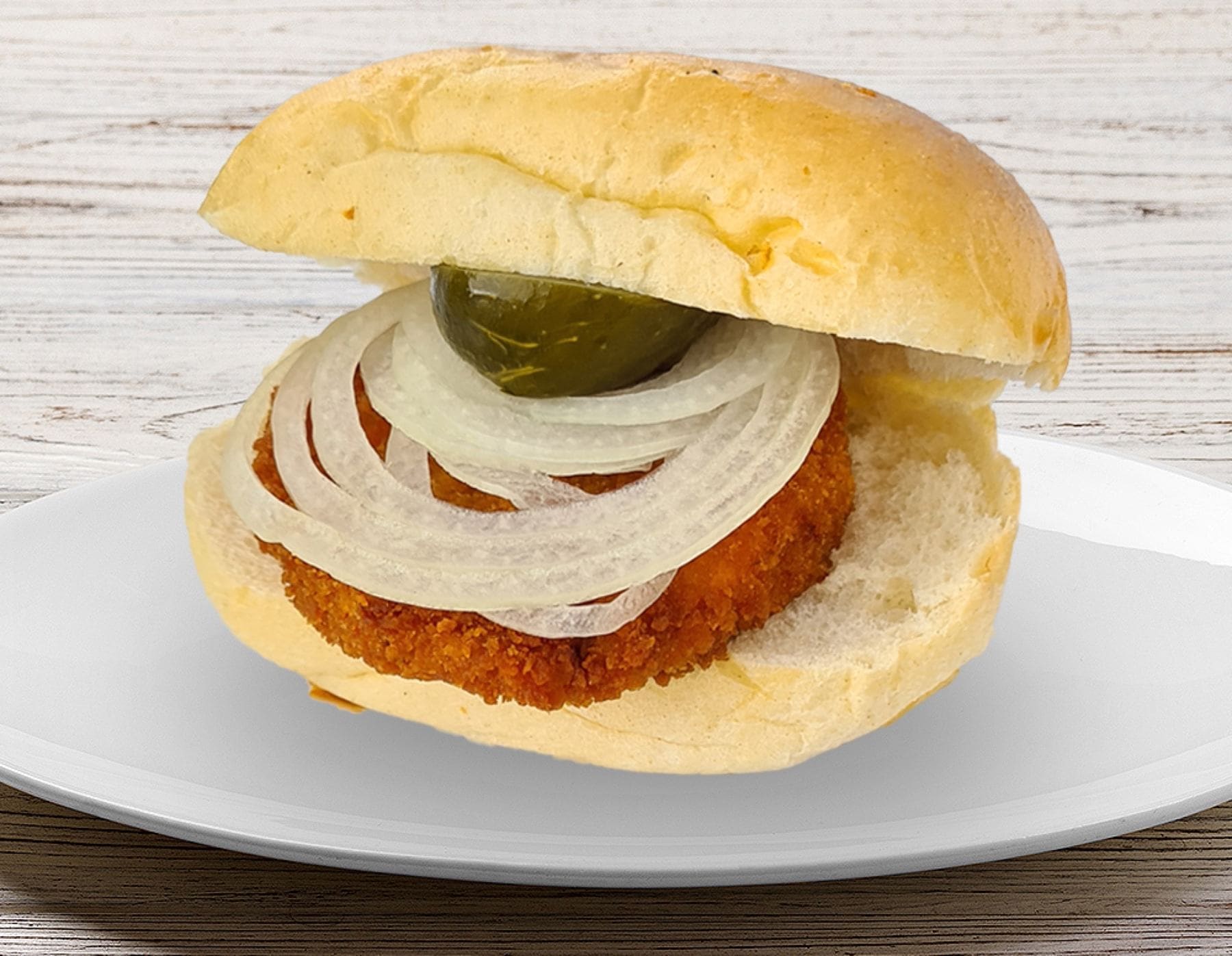 Brötchen mit Fischfrikadelle.